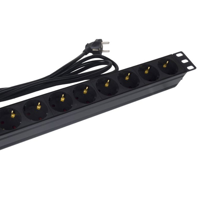Phasak BNS 1518 Regleta para Rack 19'' con 8 Tomas Schuko, Interruptor y Cable 1,5 m, Negro